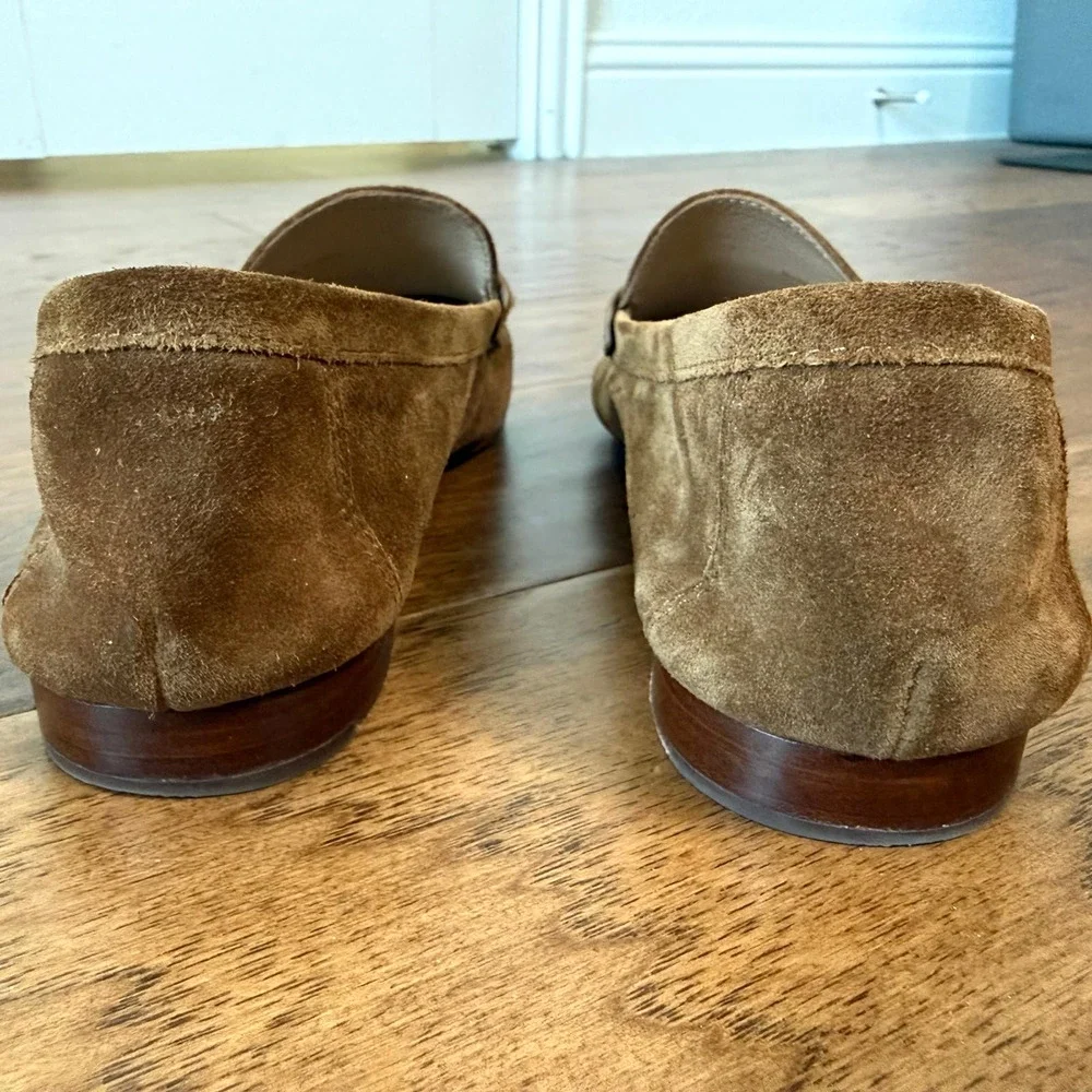 VERONICA BEARD SUEDE PENNY LOAFERS IN HAZELWOOD Size 6.5M EUC